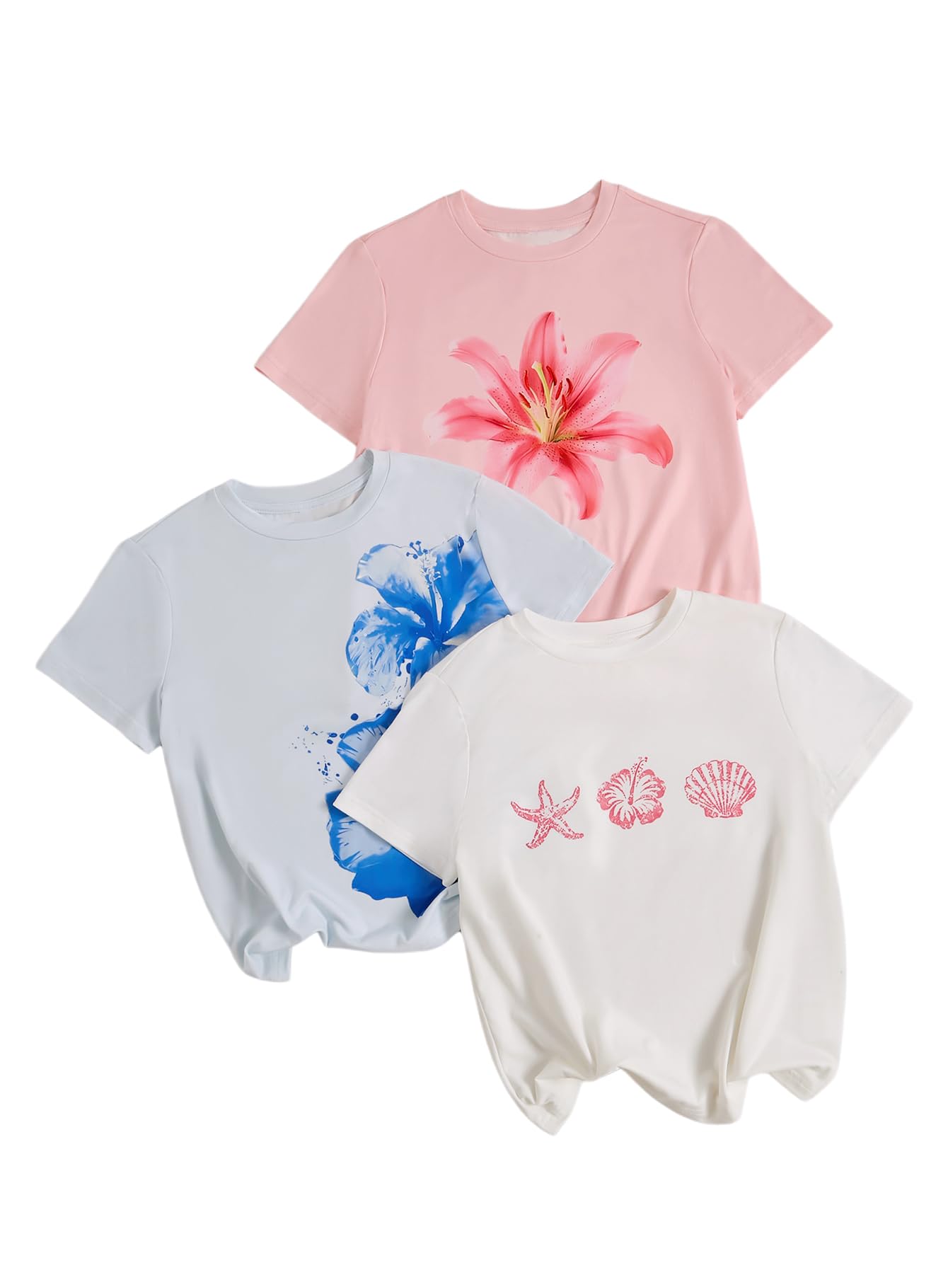 RoseSeek Girl's Shirts 3 Packs Graphic Tees Short Sleeve T Shirt