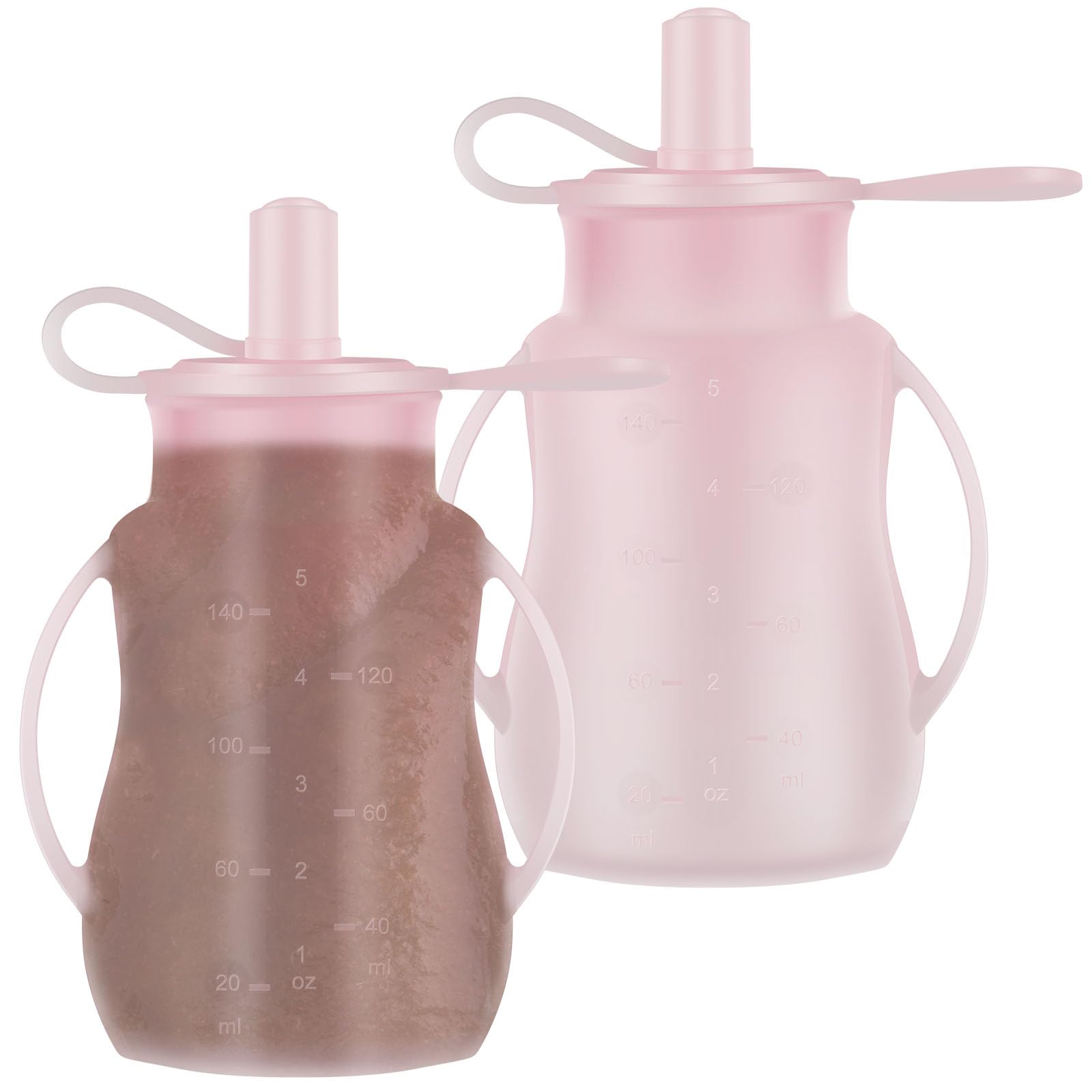 2pcs Baby Feeding Pouches Silicone Baby Food Pouches Portable Baby Food Storage Reusable Pouches for Toddlers Refillable Kids Squeezable Pouch Washable for Make Homemade Organic Food(Pink)