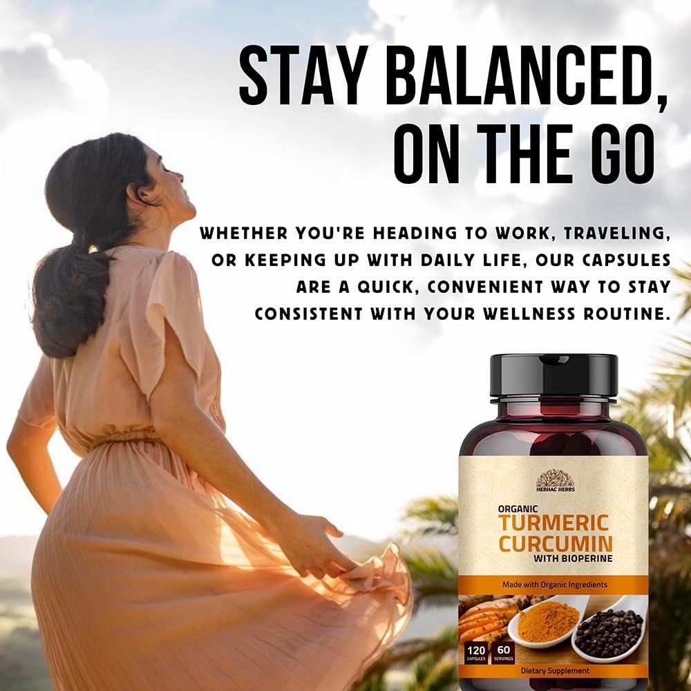 Turmeric Curcumin with Black Pepper Capsules - 1000mg (120 Capsules) Organic Turmeric Curcumin with BioPerine Black Pepper Extract (Pack of 2)