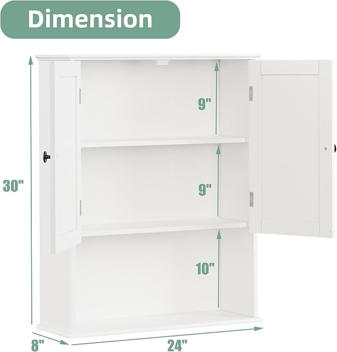 Botiquín de pared blanco de madera 24x8x30 pulgadas miniatura 2