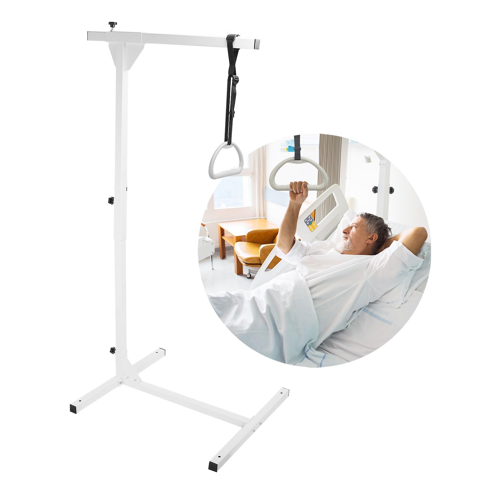 POPMOON Bed Trapeze Bar,Heavy Duty Steel,Trapeze Bar for Bed Mobility,Load Capacity 330 LBS,Free Standing Trapeze Bar Adjustable Height,Suitable for Hospital, Bedroom Bed Mobile Pull Up Aid