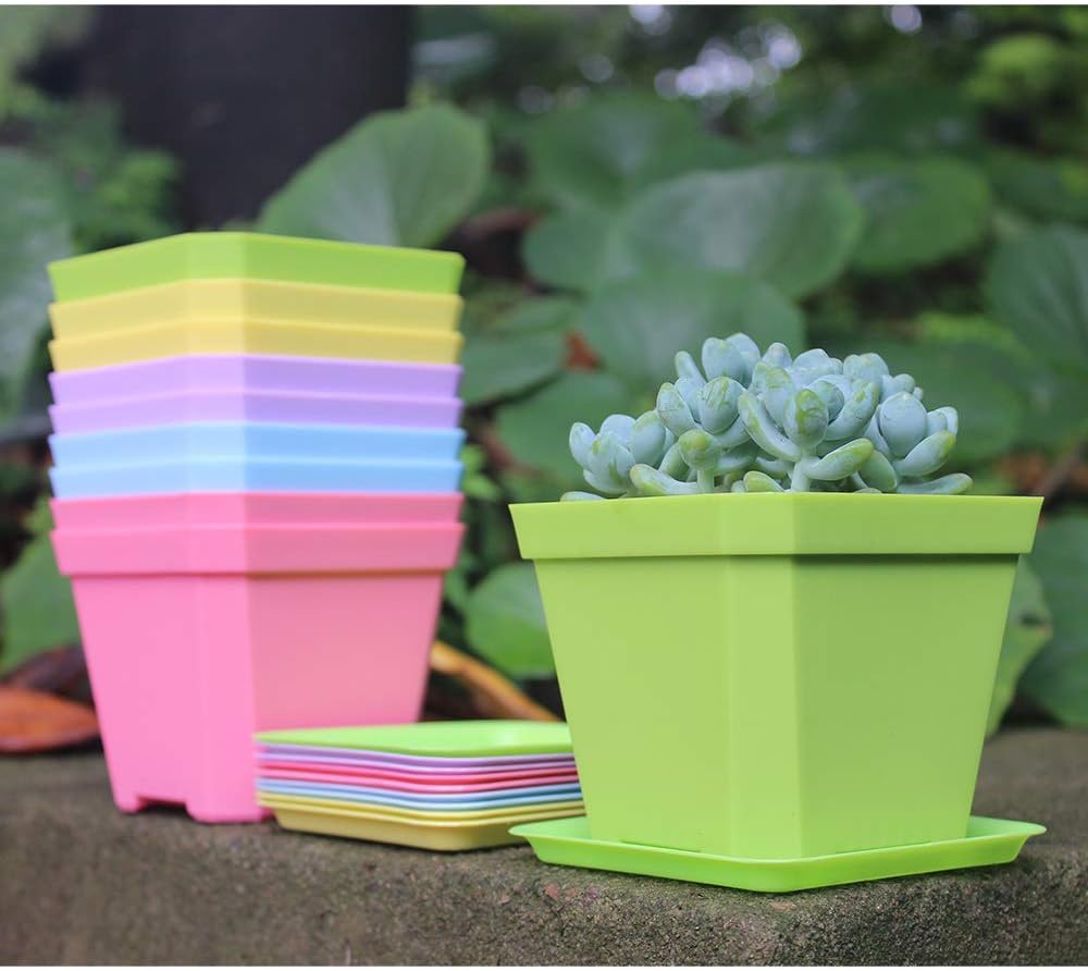 BangQiao 10 Pack 3.90 Inch Multi Color Square Plastic Plant Pots,Seedling Nursery Transplanting Planter Container