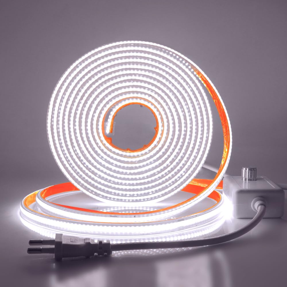 Tira LED COB regulable 220V [25m, Blanco 6000-6500K],IP65 impermeable flexible,288 LEDs/m Mangueras LED FCOB cortable CRI85+,iluminación para dormitorio,cocina,sala de estar y tiendas