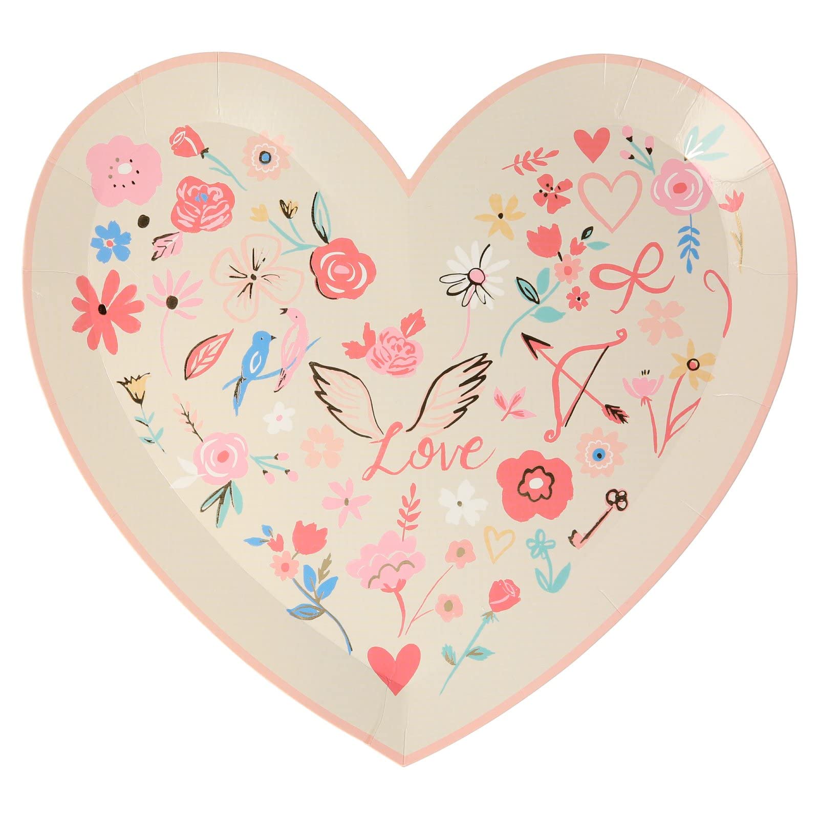 Meri Meri Valentine’s Desenli Kalp Tabak, 8'li