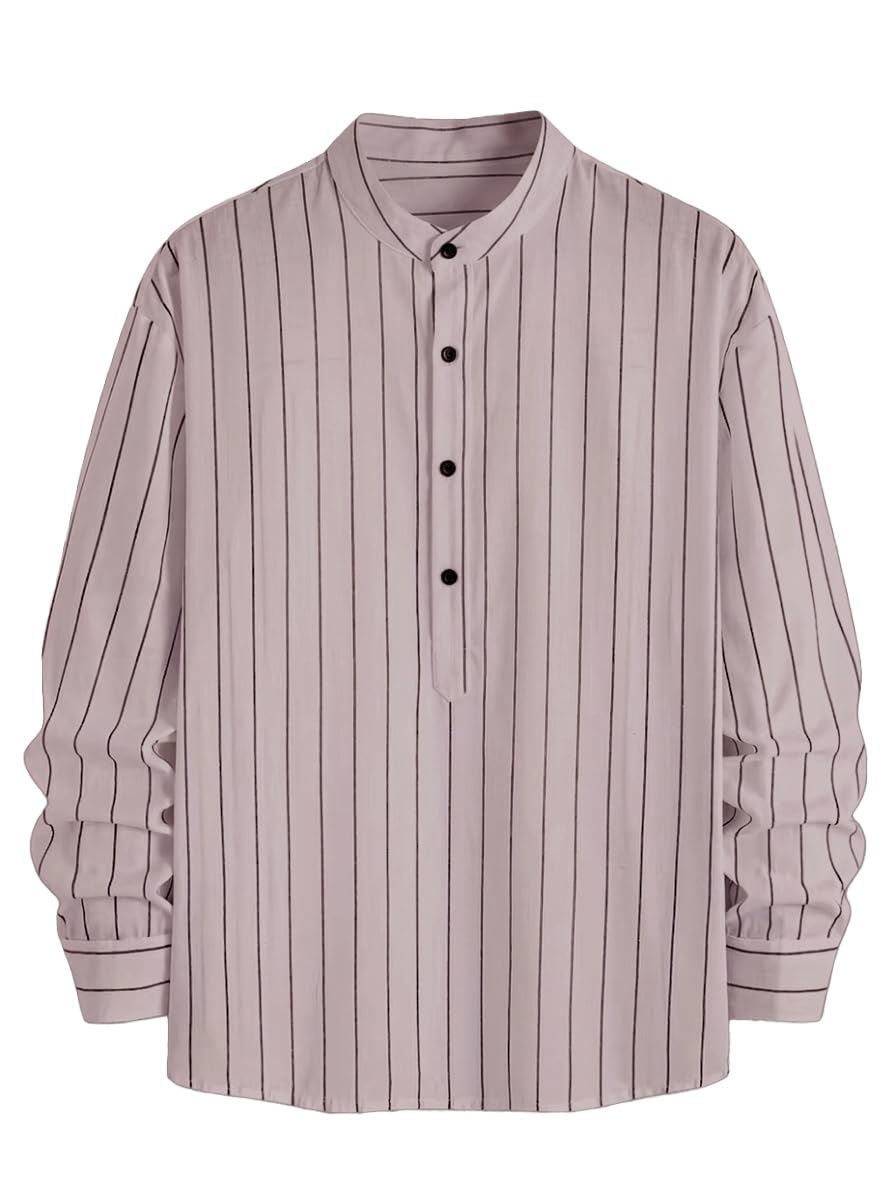 Bewakoof Menâ€™s Striped Cotton | Regular Mandarin Collar | Long Sleeves | Regular Fit Casual Short Kurta in neutral