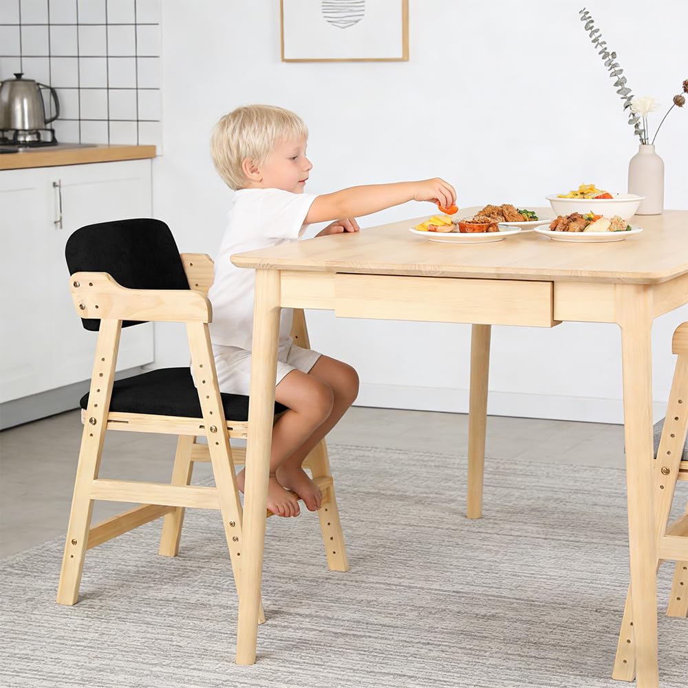 Chaise Haute Bébé-Barre de Sécurité,Chaise Haute en Bois, Hauteurs Réglables Stable Chaise Supporte 90KG pour Bébés, Avec Coussin d'Assise, Enfants et Adultes 48 x 46 x 78 cm – Noir (1 pièce)