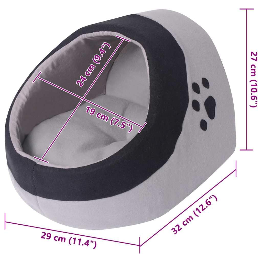 Katzenhöhle Grau Schwarz M 29x32x27 cm Kuschelbett mit abnehmbarem Kissen Waschbar weiches Polyester-Fleece für Katzen, Hunde und Kleintiere, gemütlicher Ruheplatz, rutschfeste Unterseite