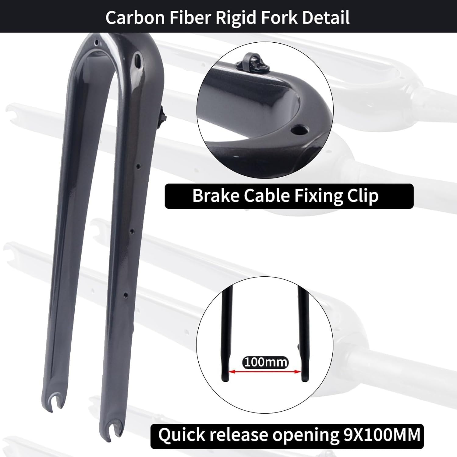 Fourche Rigide en Carbone for vélo de Gravel, 700C, Tube de Direction Droit et Conique de 1 1/8", Fourche Avant en Carbone avec Blocage Rapide 9x100 mm, adaptée aux Freins à Disque