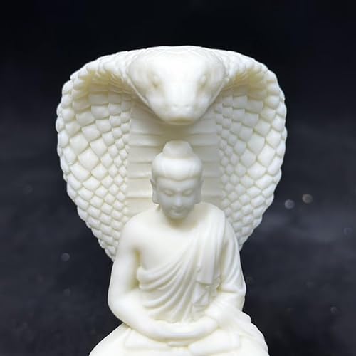 Miniatura 7 de Estatua de Buda Amitabha Decoración de oficina en casa, decoración Zen blanca Buda Amitabha sentado en figuras de serpiente, regalo de Feng Shui