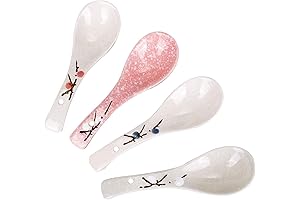 Set of 4 Ceramic Soup Spoons with Delicate Cherry Blossom Design