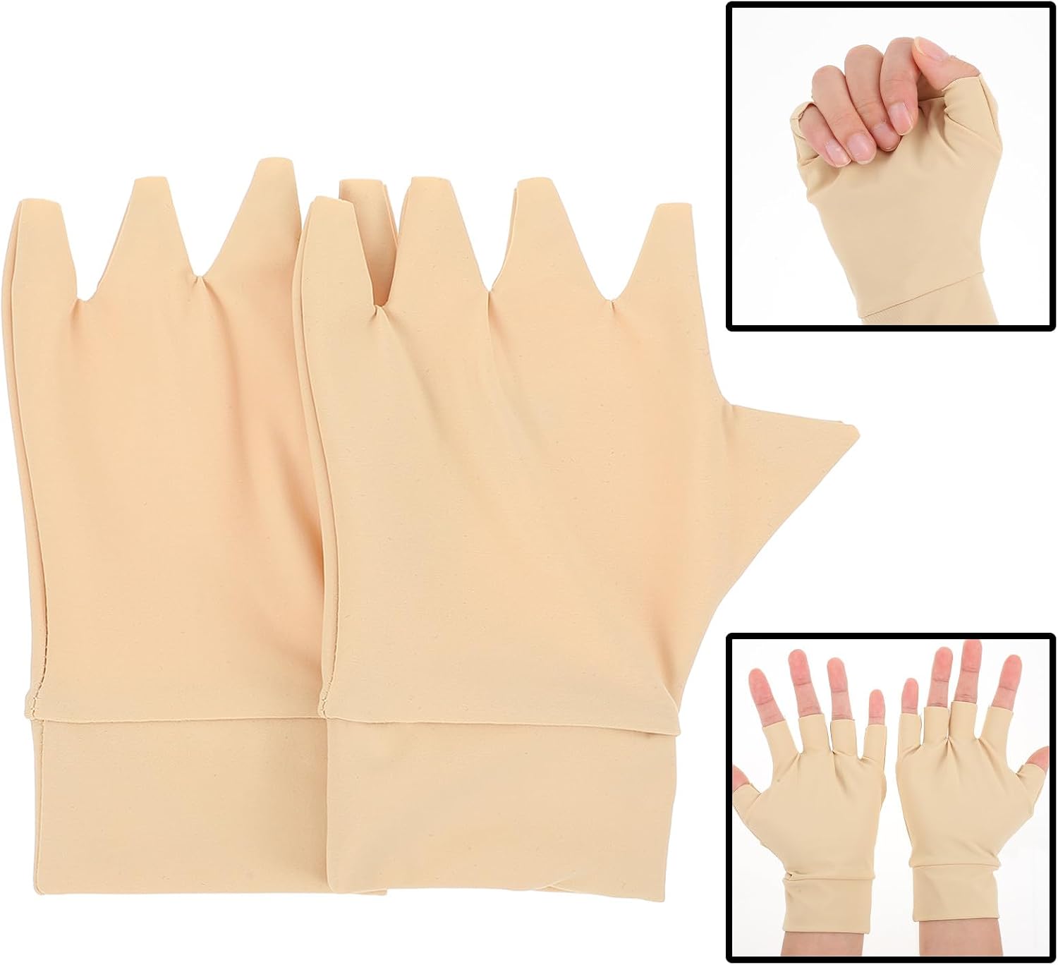 Breathable Arthritis Compression Half-Finger Gloves 1 Pair Skin Color Elastic Swelling Relief Hand Protectors for Joint Support and Relief