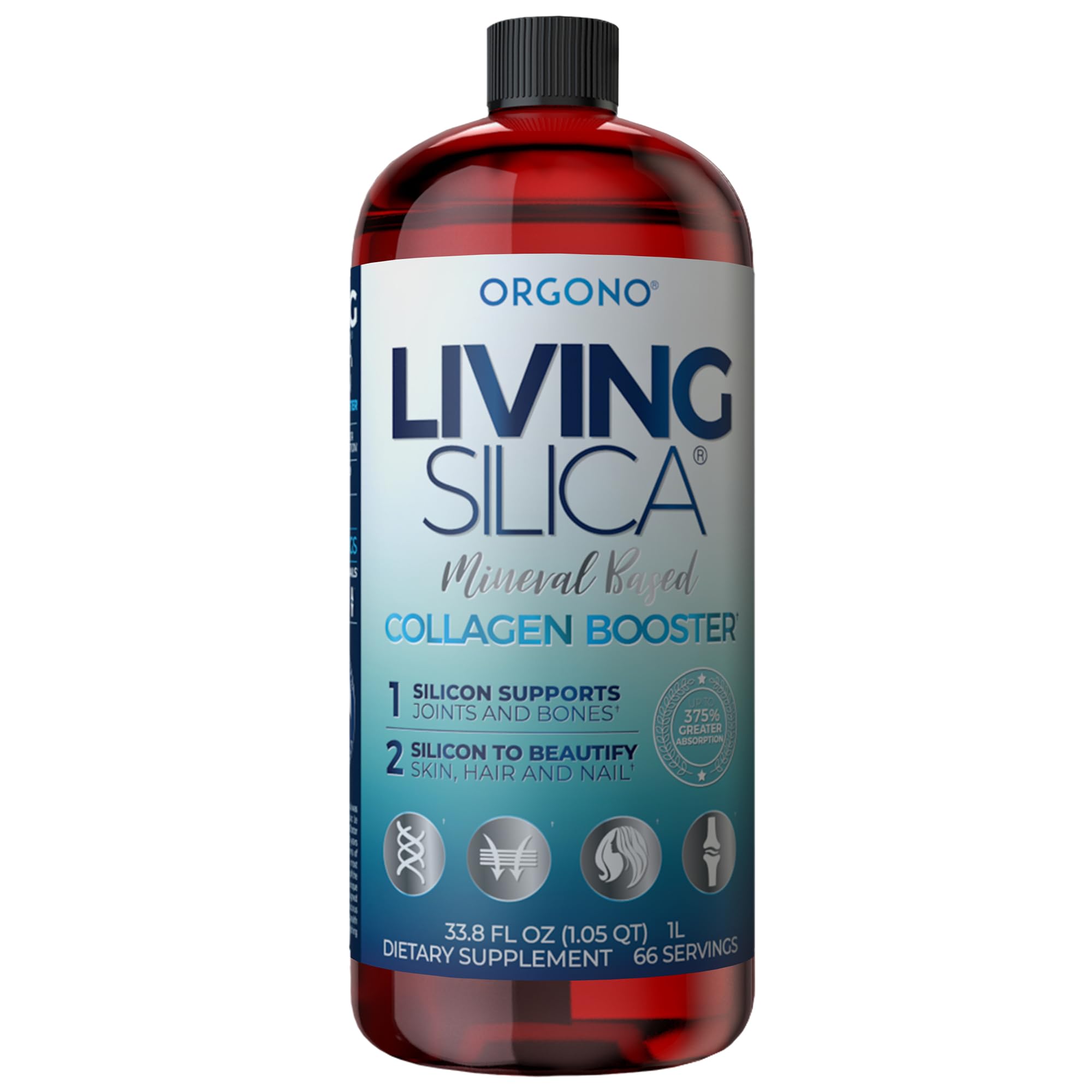 Living Silica ORGONO Collagen Booster | Vegan Mineral-Based Silica Supplement | Supports Healthy Collagen & Elastin Production for Joint & Bone Support, Glowing Skin, Strong Hair & Nails | 33.8 Fl Oz 33.85 Fl Oz (Pack of 1)