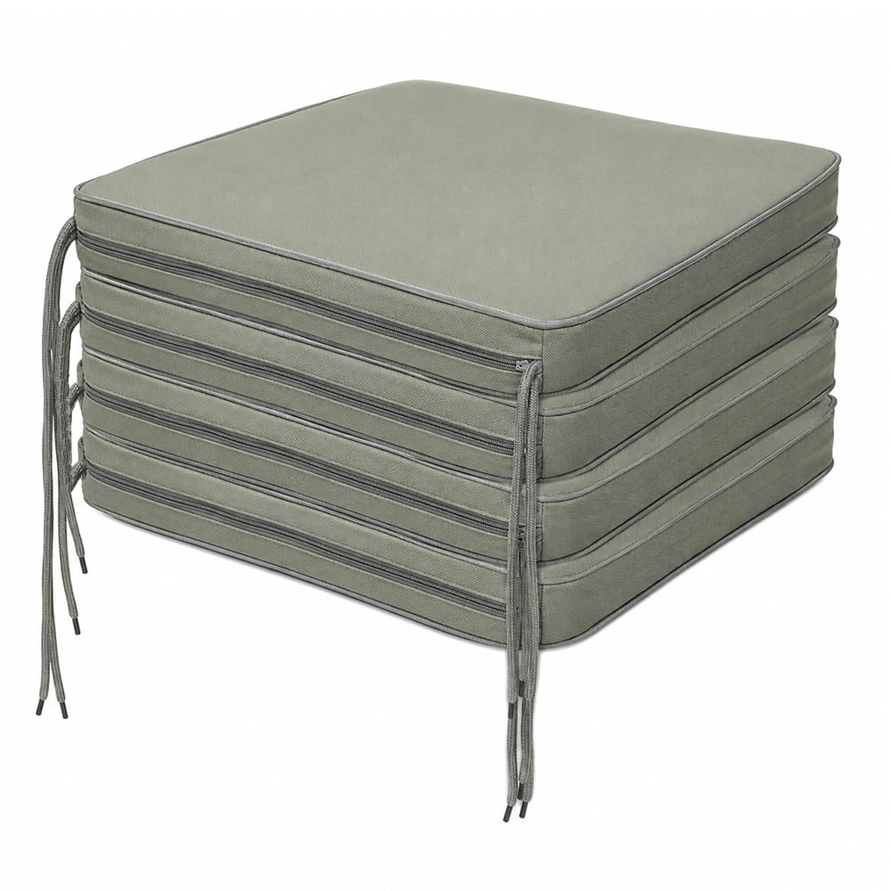 Brillars Cushion Outdoor Seating Non-Slip Garden Patio Chair Cushions Indoor Furniture Seat Pads With Ties, Water Resistant Zip Cover (16"x16"x2") 40x40x5cm (Sage Green, Pack of 8)