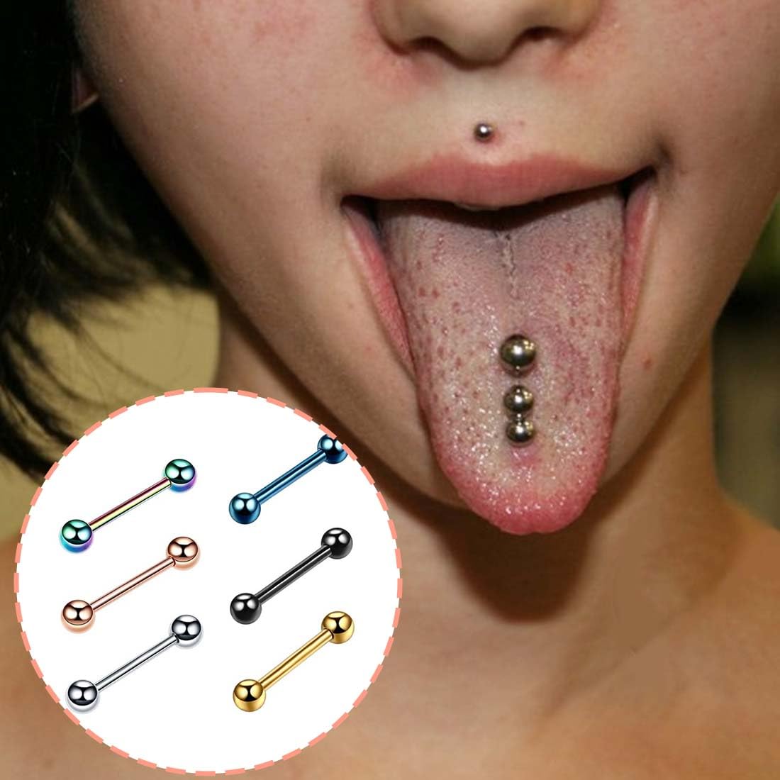 GXGM 6 Piezas Piercing Lingua Acero Quirúrgico 14mm Barbell Piercing Pezón Mujer Hombre