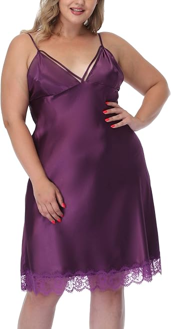Plus Size Lingerie Satin Lace Full Slip 