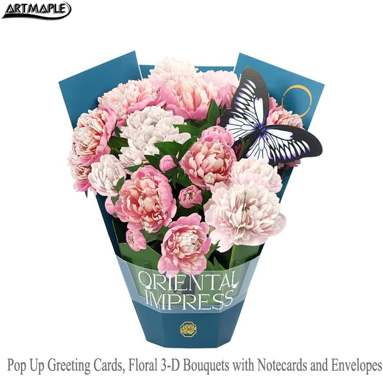 Miniatura 4 de Forever Flower Bouquet - Tarjetas emergentes de papel, tarjetas de felicitación 3D con tarjeta de notas y sobre para familias, cumpleaños, día del