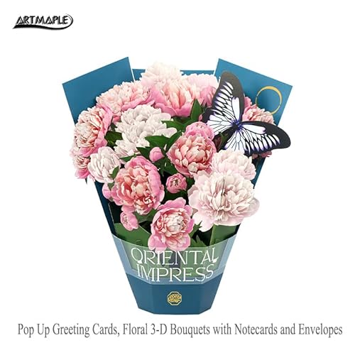 Artmaple Life Sized Forever Flower Bouquet Paper Pop Up Cards, 3D Greeting Cards With Note Card And Envelope For Ideal Gift Choice For Father's Day,Birthday,Anniversary Or Any Festival. (Peonies) #TOP3