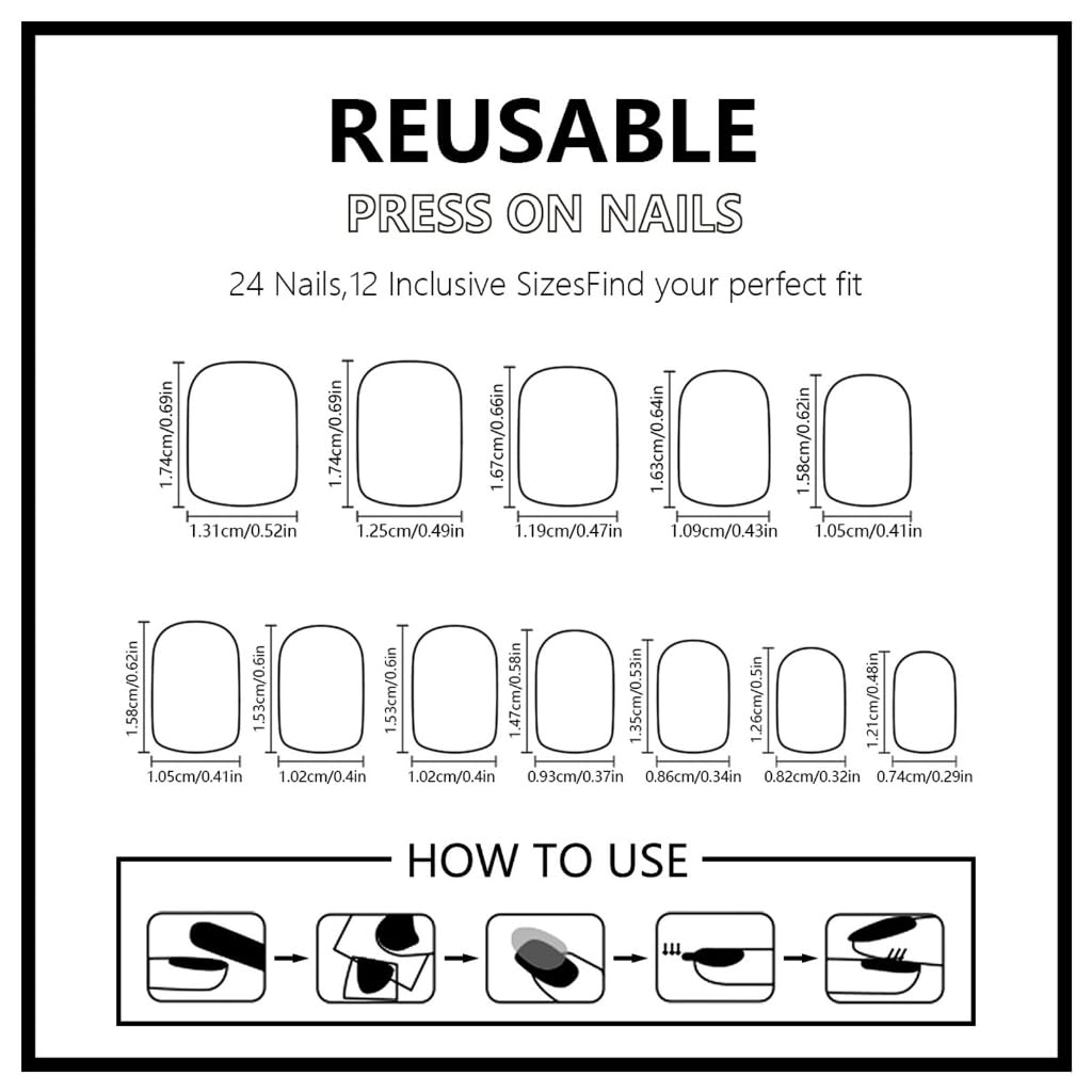 24 Pcs Short Round Acrylic Nails Flowers Full Covers Stick On Nails French Tip Glossy False Nails