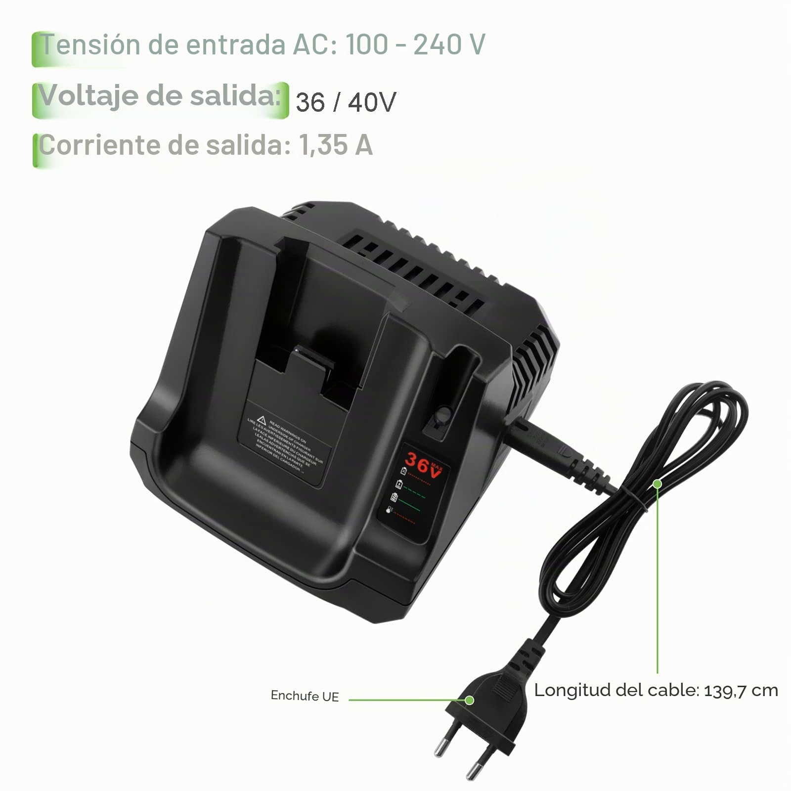36V / 40V MAX Cargador BDC2A36 / LCS36 / LCS40 para Batería BL2536 BL20362 BL20362-XJ LBX2040 LBX36 LBXR36 LBXR2036 LBX1540 LBX2540 LST136W LST540 LCS1240