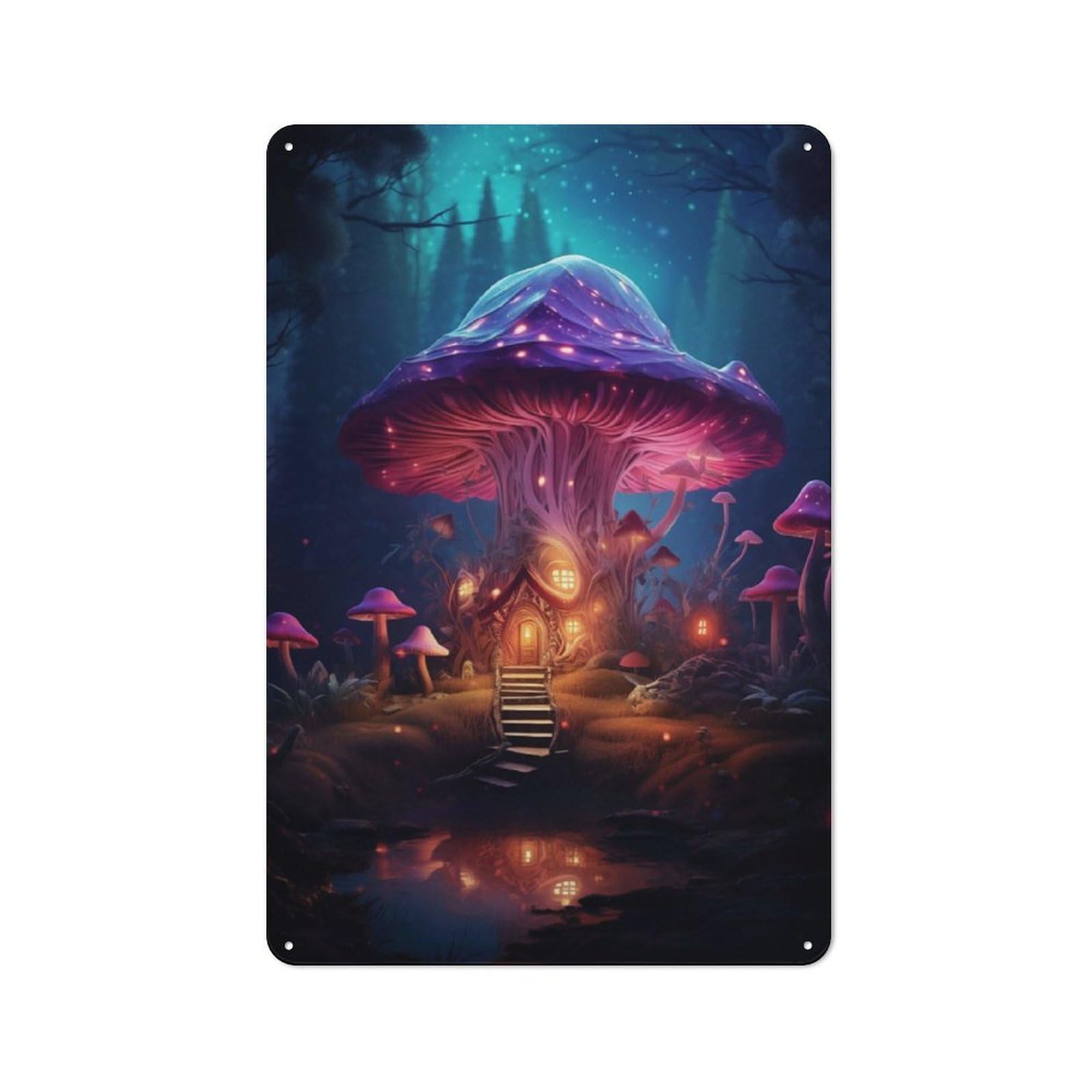 Junmoney Magic Mushroom House Retro Tin Wall Sign 30X20cm Featuring Novelty Wall Art For Bedroom, Kitchen, Office Or Living Room