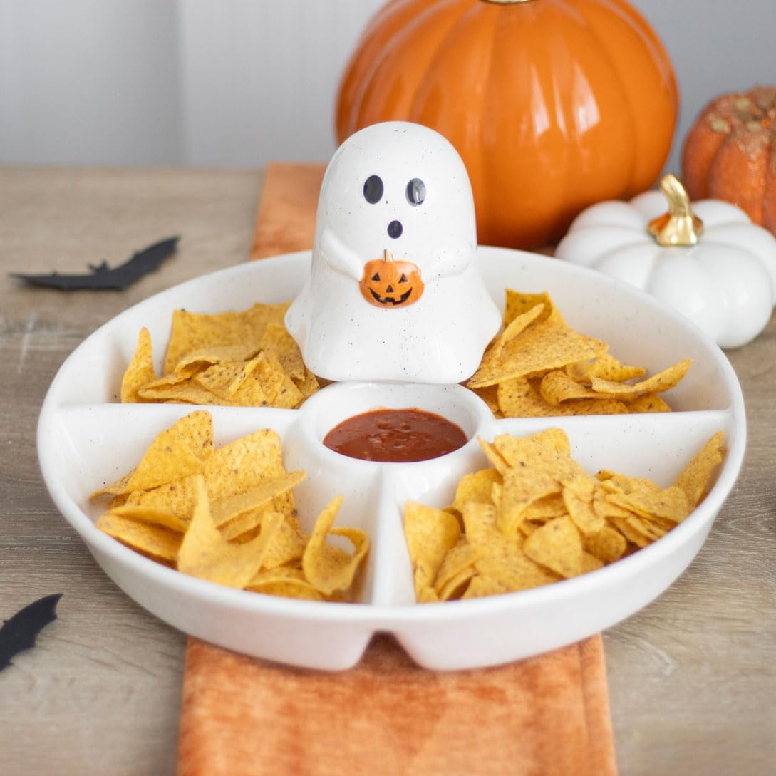 Something Different Chip & Dip Ghost Shaped Snack Dish (One Size) (White/Black/Orange)