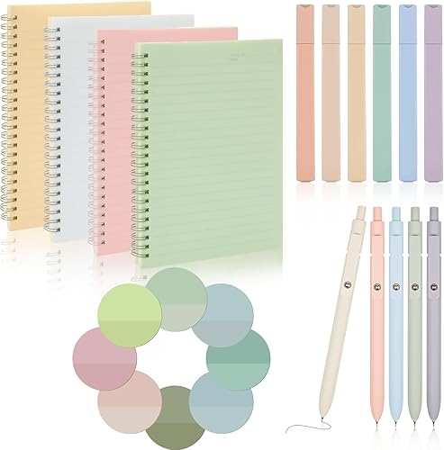 Juego de cuadernos en espiral, paquete de 4 cuadernos con rayas universitarias de 5.7 x 8.2 pulgadas, diarios en espiral para mujeres con bolígrafos