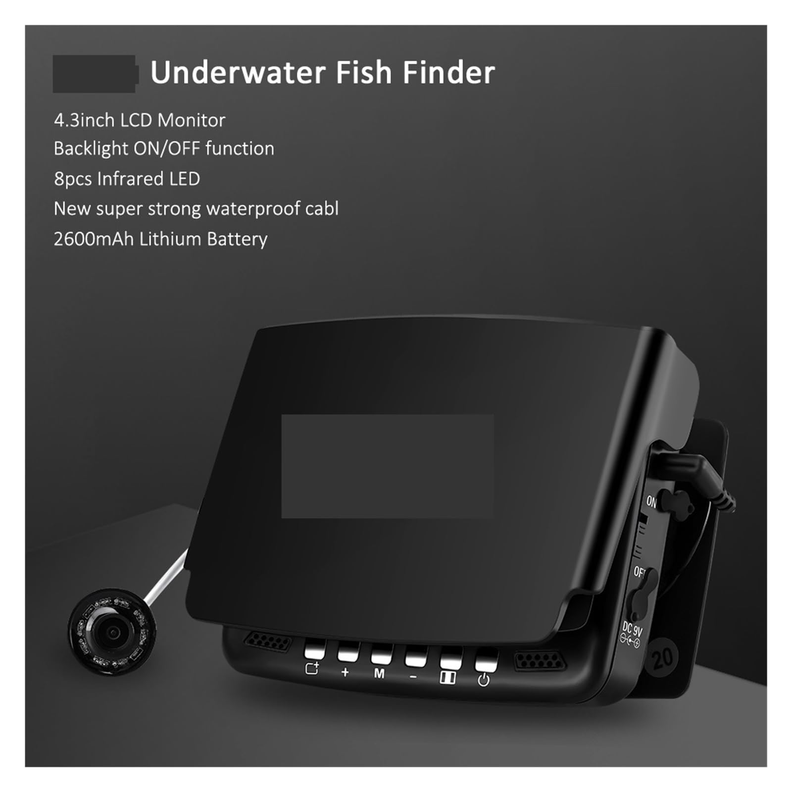 Ecoscandaglio EF43A con LCD da 4,3'', telecamera subacquea 1000TVL, visione notturna IR, cavo 15/30 m,Alta definizione(30M cable with DVR)