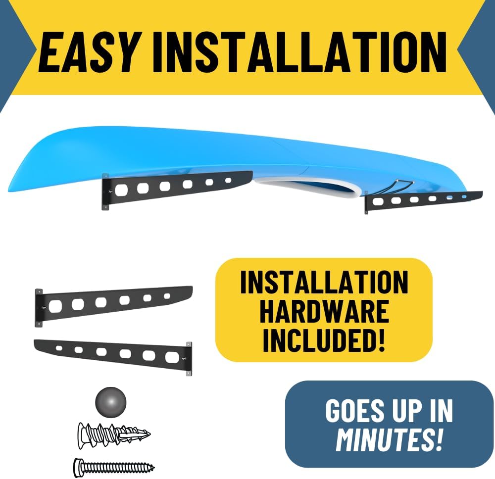 Koova Wall Mounted Storage Rack for Canoes, Kayaks and Stand Up Paddle Boards | Made in The USA | Easy to Install - Hardware Included