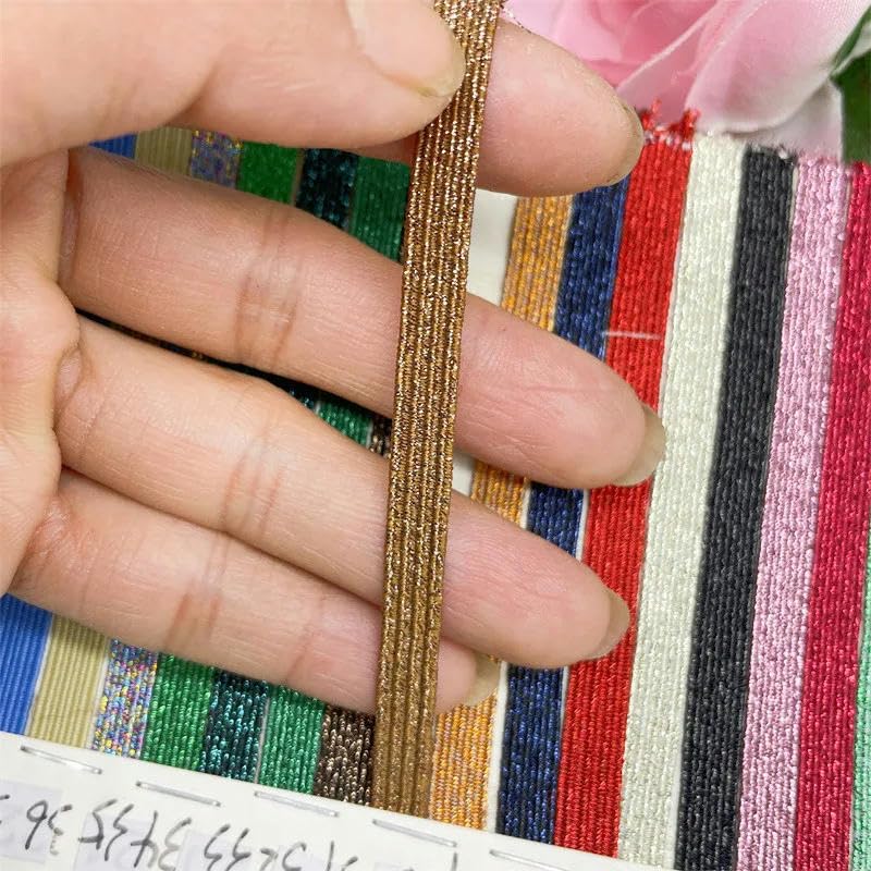 Venta al por mayor de 6 mm de banda elástica de costura de colores dorados y plateados con purpurina, banda elástica para la cintura, cuerda elástica con purpurina de 30 a 6 mm, 144 yardas, 1 rol