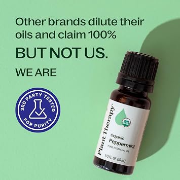 Plant Therapy Organic Peppermint Essential Oil 10 mL (1/3 oz), 100% Pure, Undiluted, USDA Certified Organic, Undiluted, Natural Aromatherapy, for Neck Tension and Muscle Discomfort
