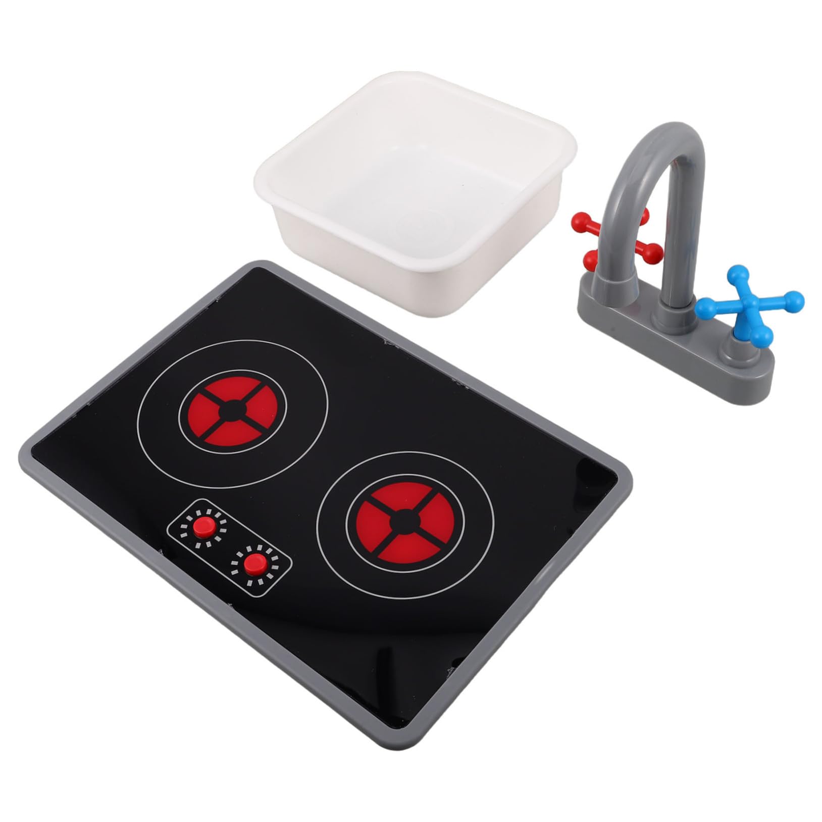 3 Accessori Gioco Cucina in Plastica Resistente con Piano Cottura Induzione Elettronico Lavello Quadrato e Rubinetto con e Suoni Realistici Giocattolo Portatile per Bambine