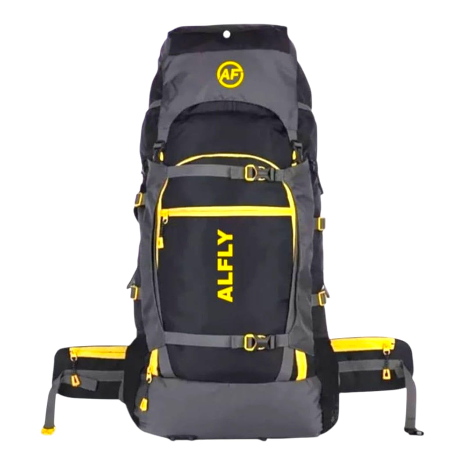 Hiking Backpack, Large Capacity Outdoor Trekking Rucksack with Premium Buckles, Adjustable Straps, Stylish Zippers, Black and Grey with Yellow Accents-image-48