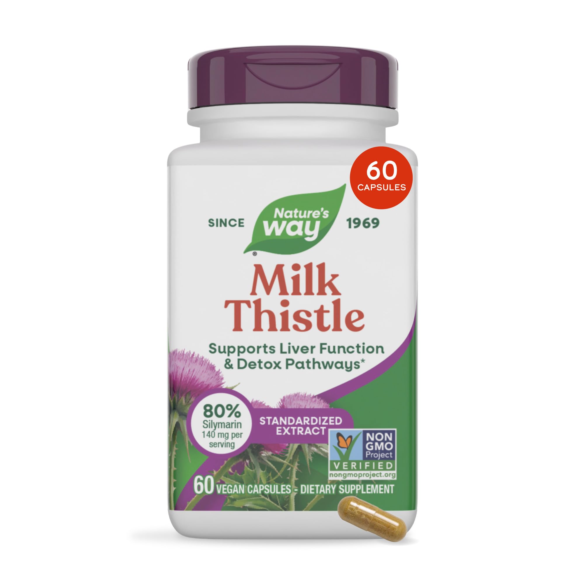 Nature's Way Milk Thistle Capsules, Supports Liver Function*, Vegan, 60 ct 5460 Count (Pack of 1) 60 Count (Pack of 1)