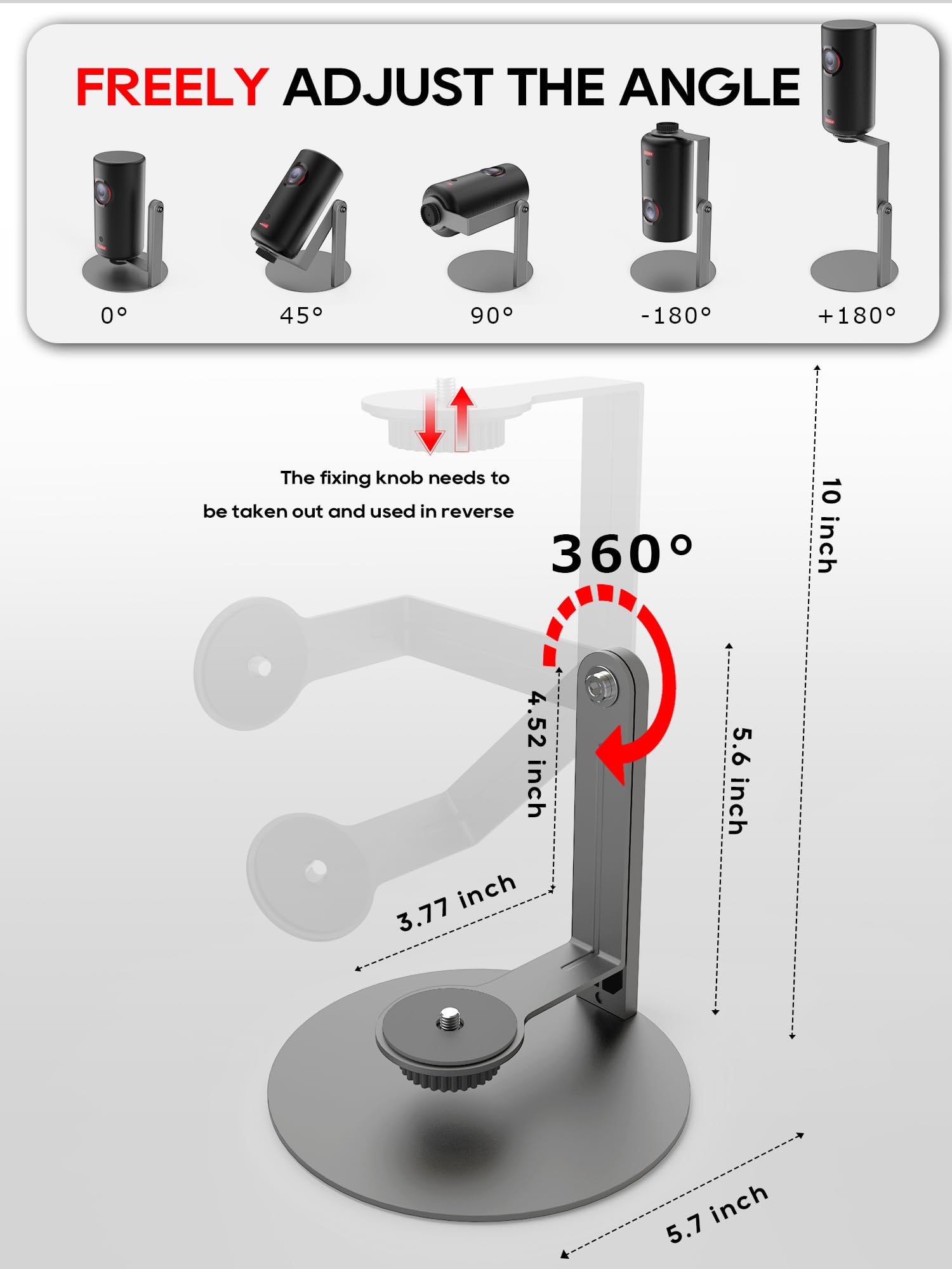 Soporte para proyector compatible con la serie Nebula Capsule (3/Air/Pro) y XGIMI Halo+, giratorio a 360°, rosca de 1/4 de pulgada - Gris