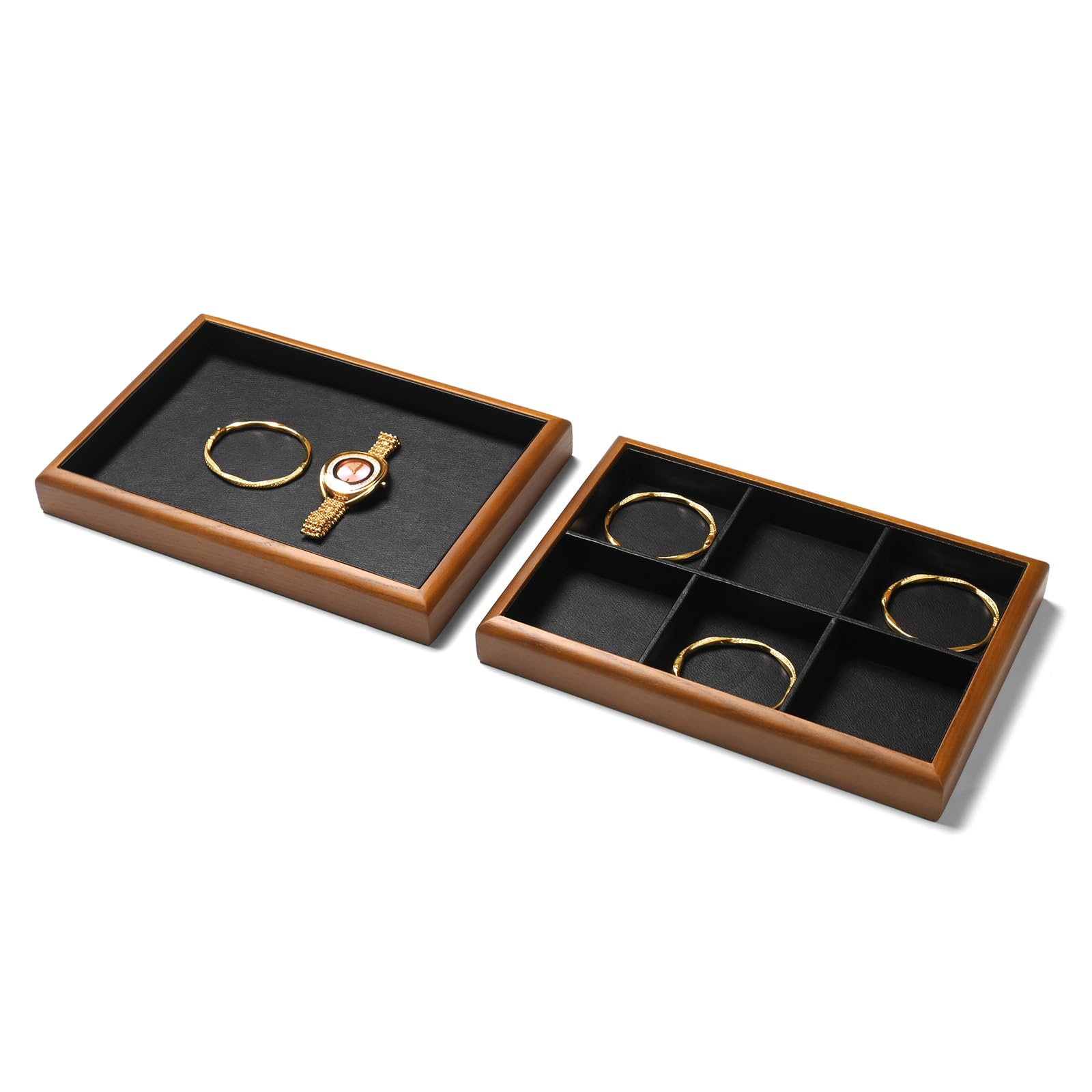 Bandeja de madera para joyas, organizador de joyas para cajón, apilable, bandeja para joyas (negro)