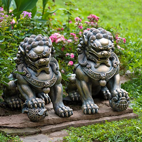 Zaer Ltd. Set of 2 Chinese Fu Dog Lion Sentry Statues...