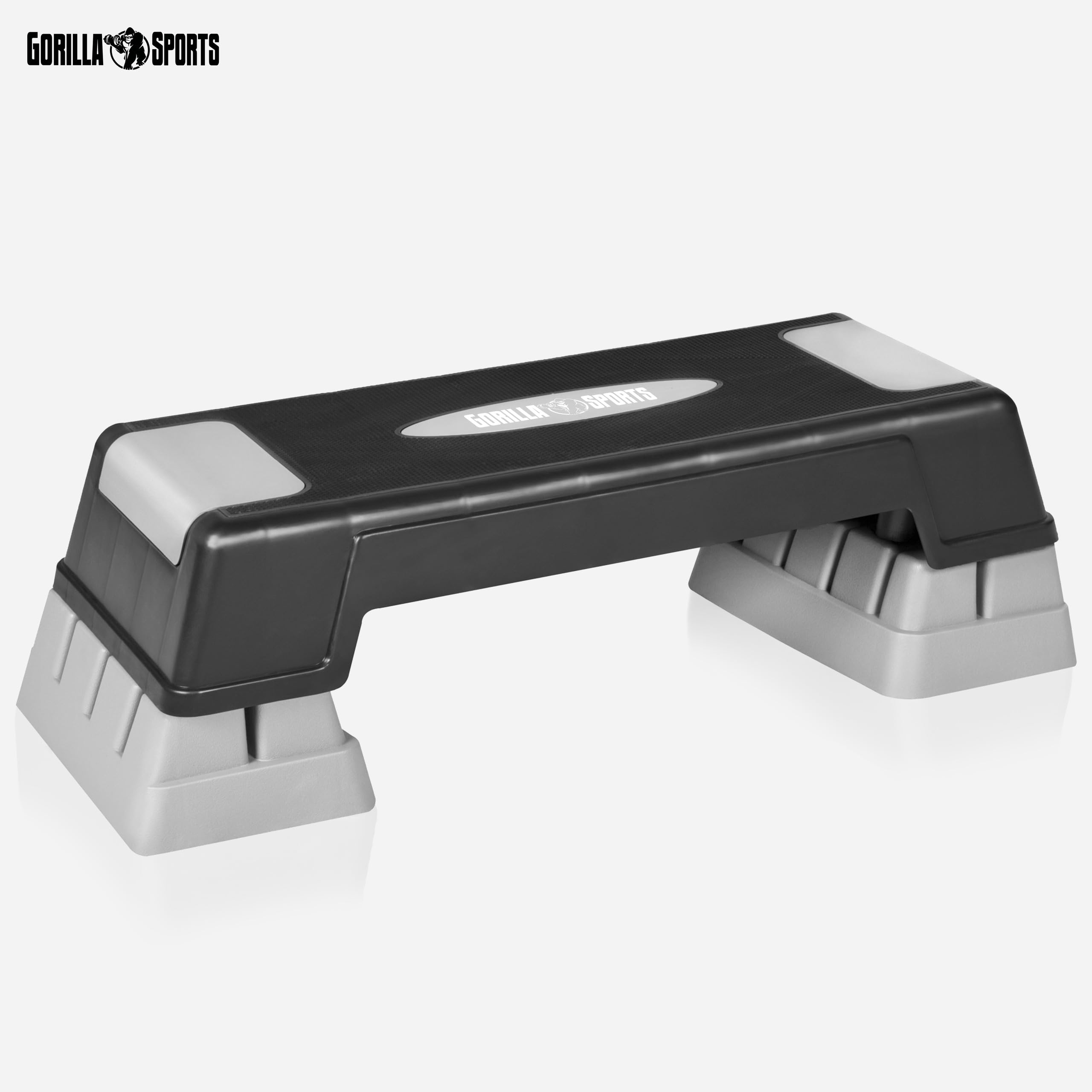 GORILLA SPORTS® Stepper d'Aérobic - Hauteur Réglable en 3 Niveaux, Antidérapant, Jusqu'à 200/300kg, Gris/Noir, XS/XL - Step Board, Planche de Step, Exercice, pour la Maison, Fitness, Cardio, Yoga, Gym
