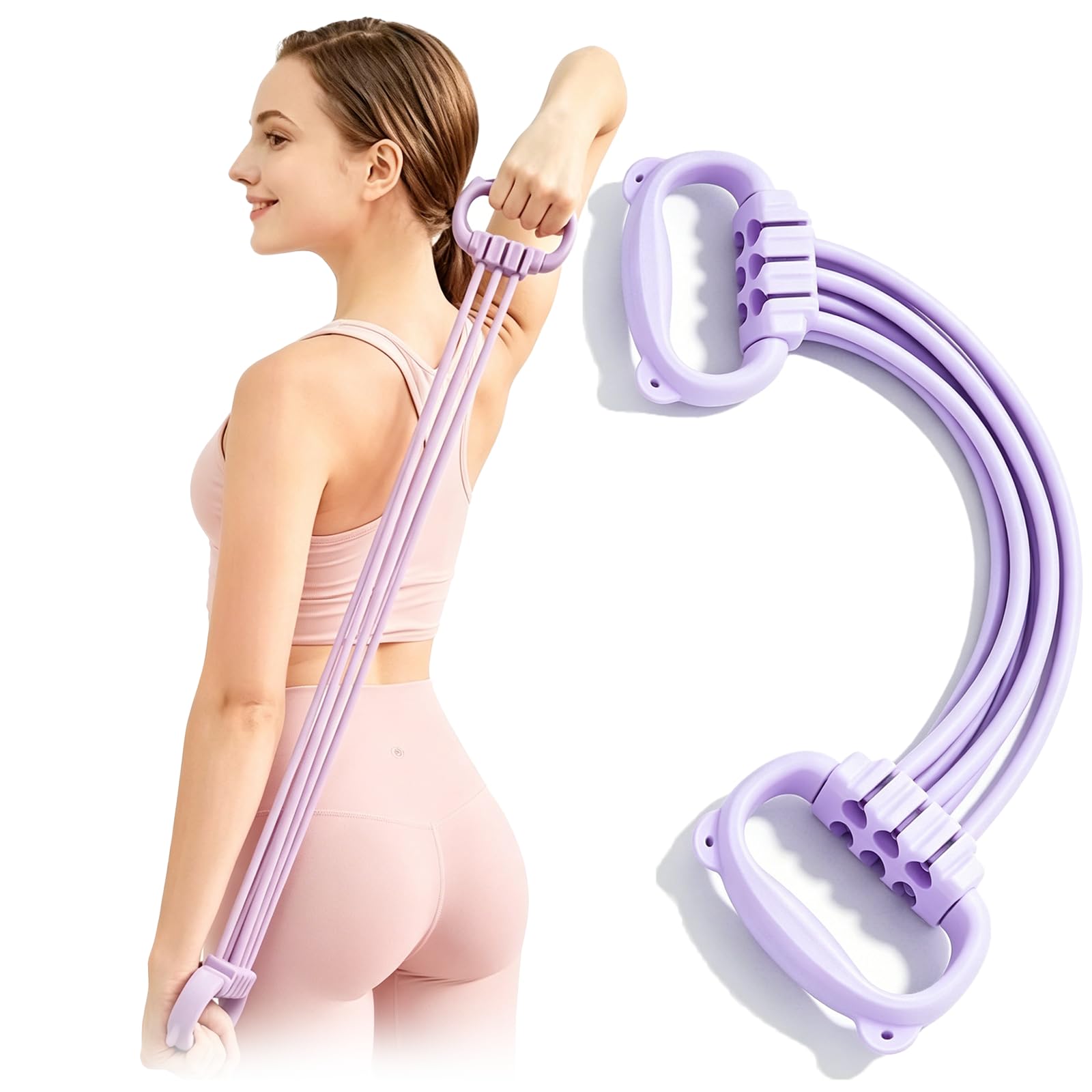 Adjustable Yoga Resistance Band for Exercise 10-60 lb, 6Tubes Arm Back Shoulder Exercise Elastic Band Stretch Fitness Bands with Handles, Yoga Rope Stretching Bands for Women