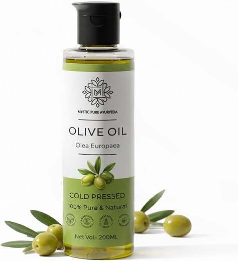 Mystic Pure Ayurveda Cold Pressed Olive Oil For Hair and Skin, Baby Massage, Deeply Moisturizes - 200ml