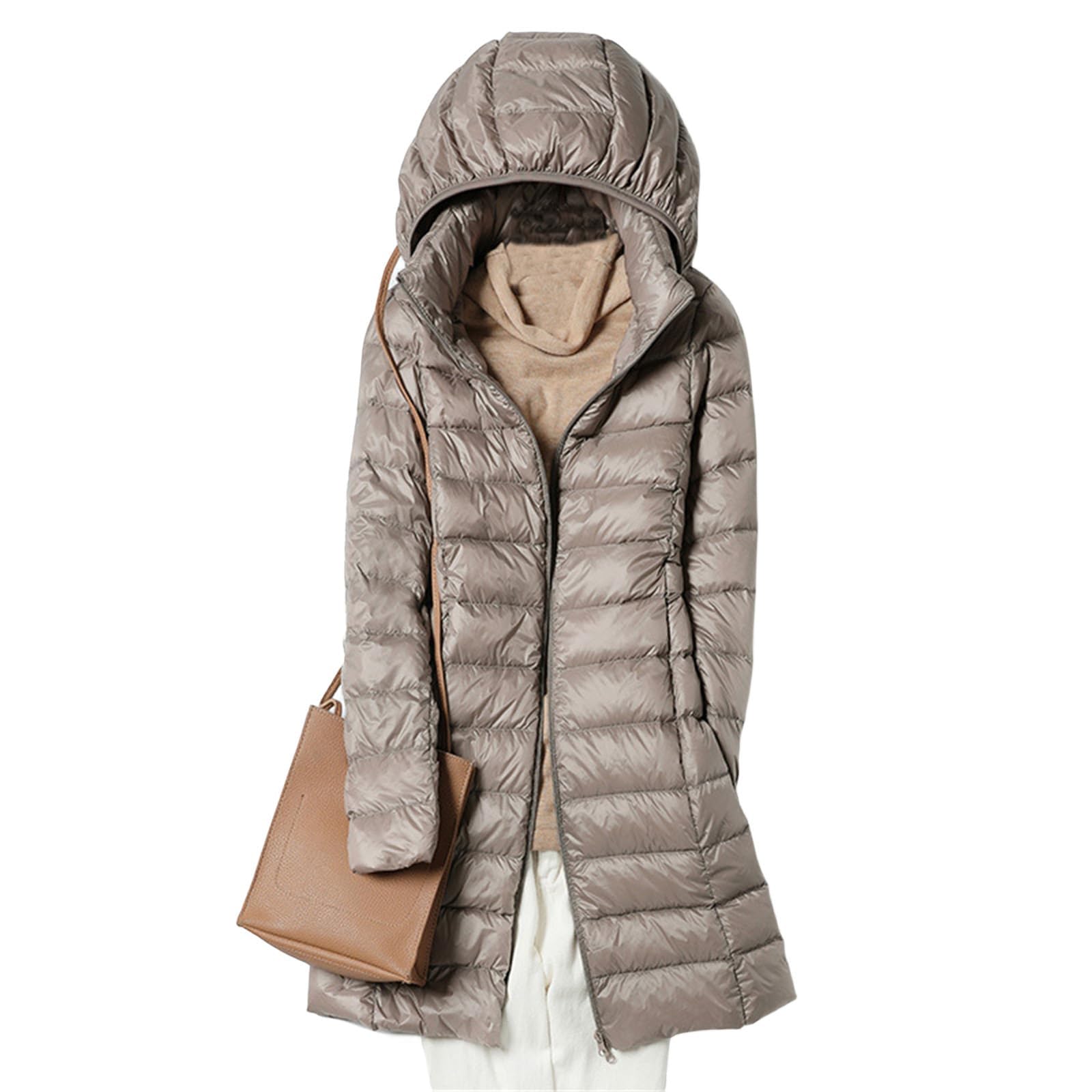Generisch Daunenmantel Damen Lang Steppmantel Winter Warm Daunenjacke Elegant Wintermantel Langarm Steppjacke Einfarbig Puffer Jacke Kuschelig Mantel Mit Reissverschluss Damenmantel Outdoor Casual