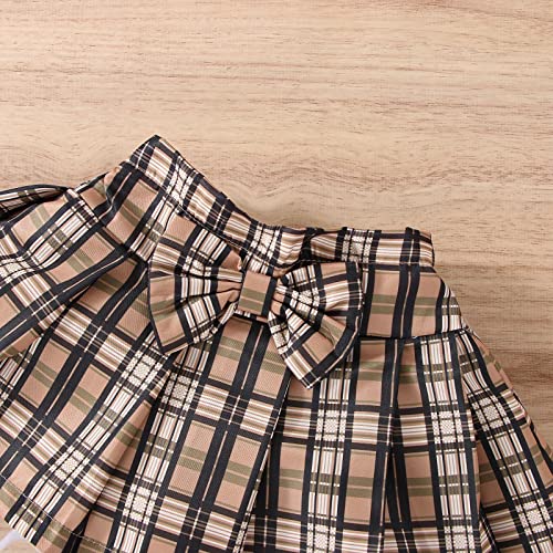Infant Girls Long Sleeve Ruffles Ribbed Romper Bodysuits Plaid Prints Skirt Headbands Outfits Cute Pants (Beige, 3-6 Months) #TOP2