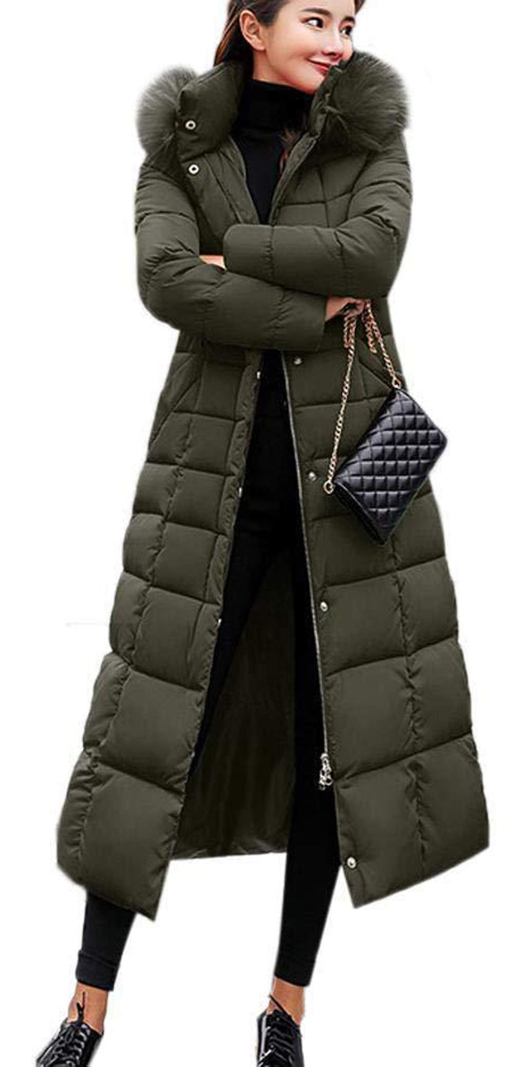 Earnmore Women's Down Jacket Thickened Long Hooded Coat Outerwear Winter Quilted Jacket Puffer Coat