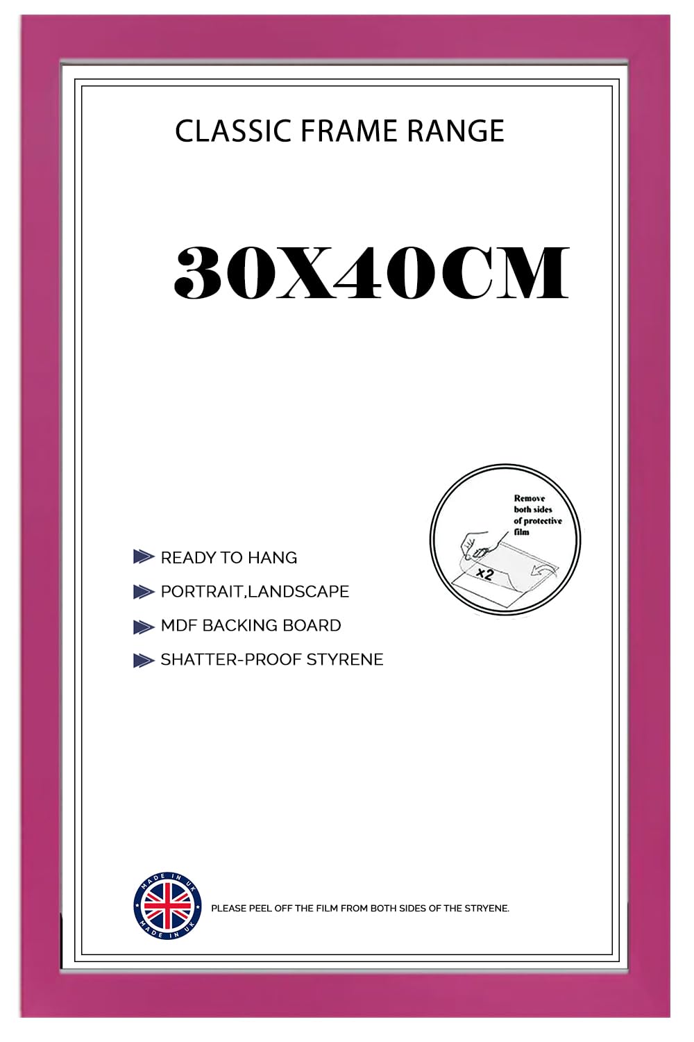 Minimalist Modern Solid MDF Wooden Pink Poster Frame 30x40 cm | Shatter-Proof Front | Portrait & Landscape Display – Ideal for Home, Office & Gallery Walls