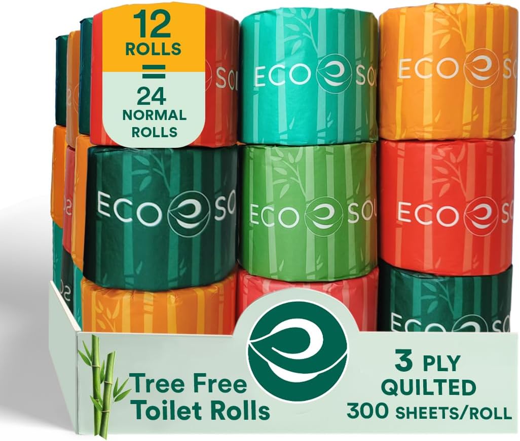 Amazon.com: ECO SOUL Bamboo Toilet Paper 3 Ply 12 Mega Rolls = 24 ...