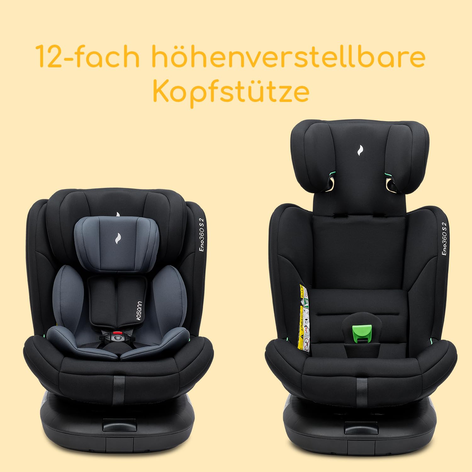 Osann Eno360 S 2 360 Grad drehbarer Kindersitz i-Size Reboarder mit Isofix 40-150 cm Nero