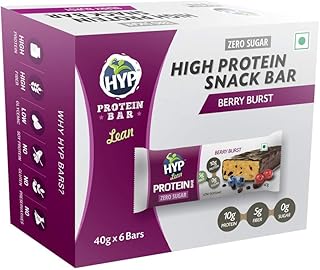 HYP - Lean Sugarfree Protein Bar, Berry Burst (6x40g) | 10g Protein per Bar | No Added Sugar | Gluten Free Protein Bars | No Soy Protein | Zero Preservatives | High Protein Snacks