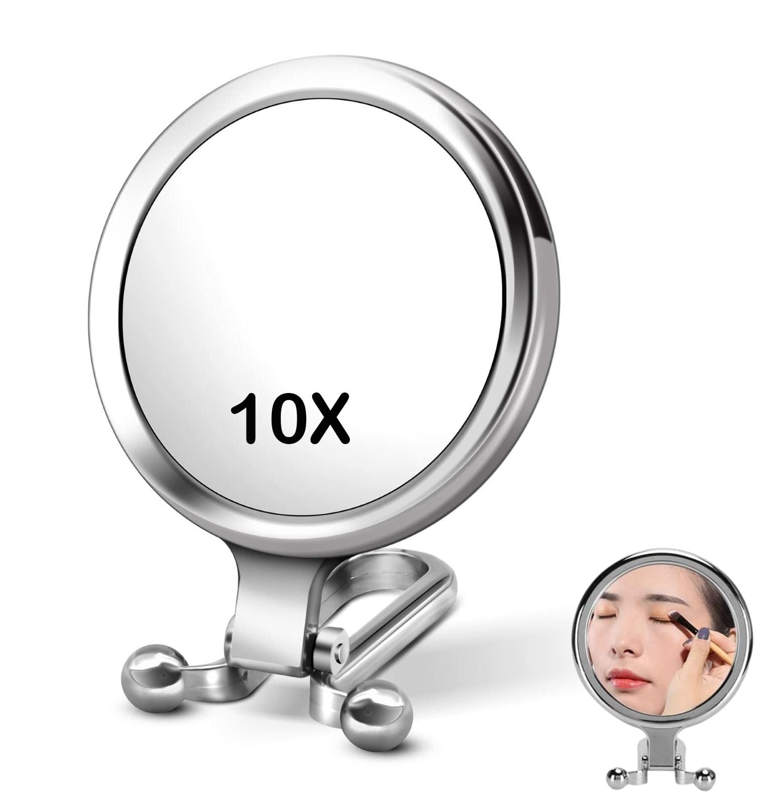 Double-Sided Hand Held Mirror, Foldable 1X/10X Makeup Mirror with Adjustable Handle/Stand - Portable Travel Mirror for Women and Girls