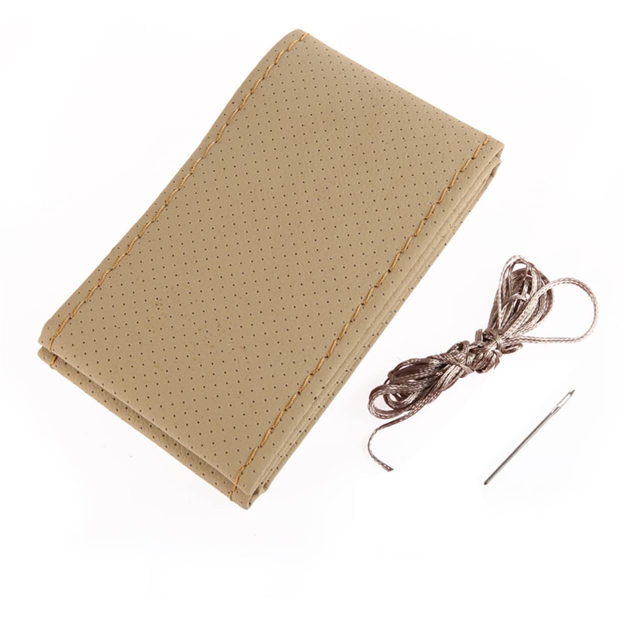 Kozdiko Car Beige Leatherite Steering Wheel Cover with Needle and Thread Anti-Slip Breathable Compatible with Honda Amaze Old-image-25