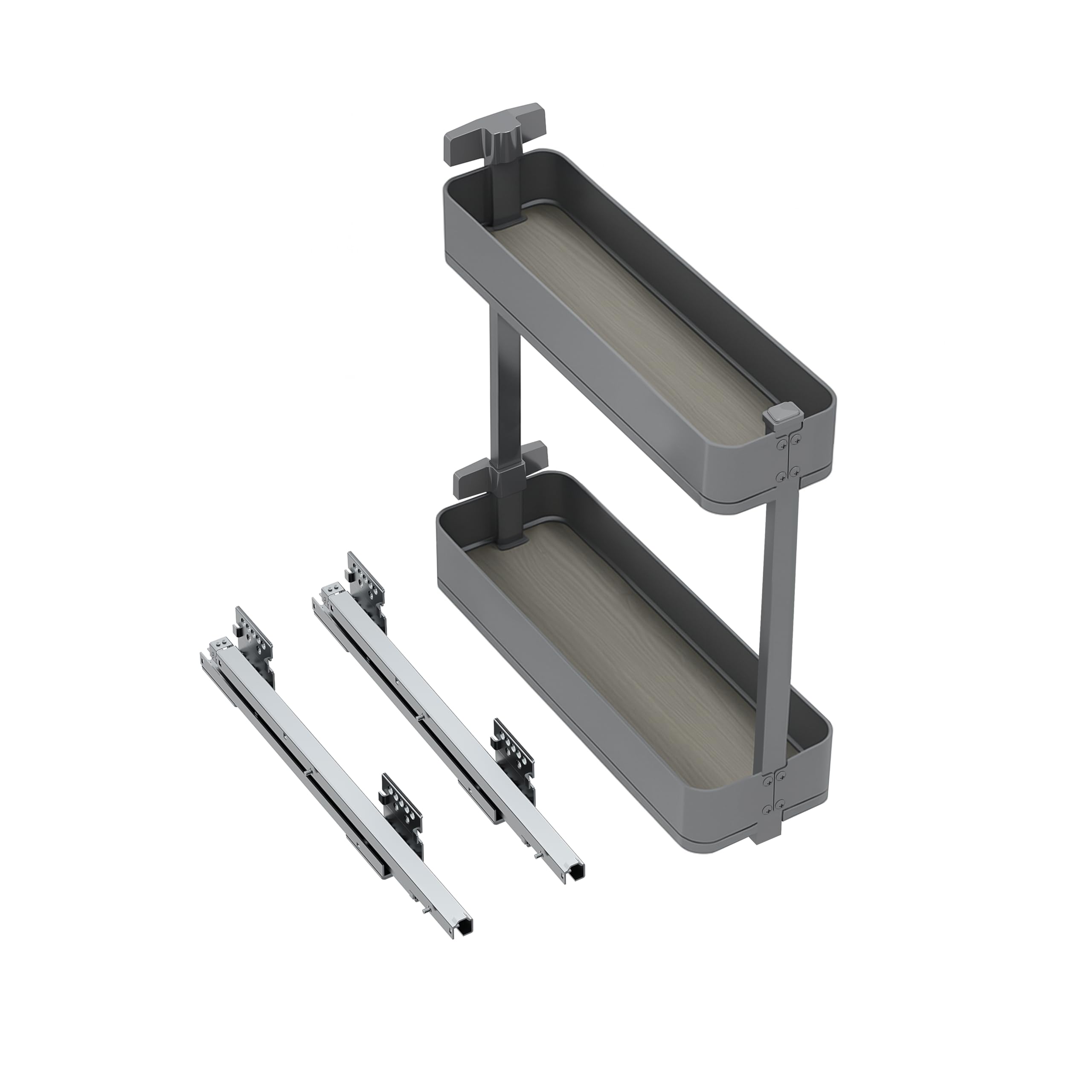 Emuca - Harmony removable side bottle rack with soft closing, module 200 mm, height 700 mm, steel and wood, anthracite grey