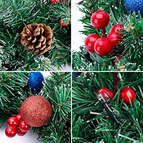 Christmas Wreath 18.8 Inch Christmas Decorations Wreaths For Front Door With Led Battery Operated Christmas Decor Mixed With Pinecone, Frosted Branches Red Blue Ball Indoor Outdoor Home Decorations #TOP3